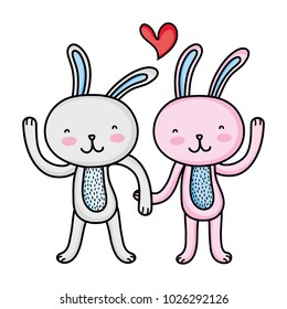 rabbit couple love with hands together