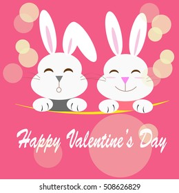 rabbit couple with the message of happy valentine's day
