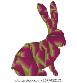 Rabbit creature illustration. Maroon green colors. Polygonal holiday design. Vector geometric artwork.