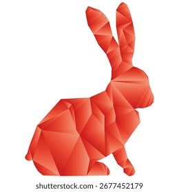 Rabbit creature illustration. Orange polygonal design. Geometric animal artwork. Low poly Vector figure.