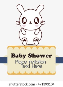 rabbit cute animal cartoon baby shower card icon. Colorful and flat design. Vector illustration