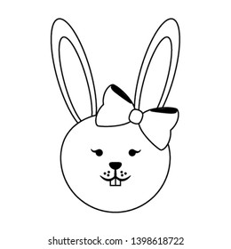 Rabbit cute animal head in black and white