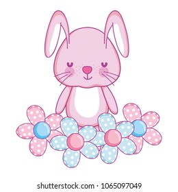 rabbit cute animal with nice flowers