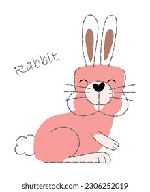 Rabbit . Cute animals cartoon characters . Flat shape and line stroke design . Vector illustration .