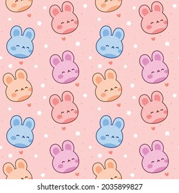 Rabbit with cute bunny seamless pattern, kawaii rabbit animals background, easter vector illustration