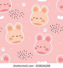 Rabbit with cute bunny seamless pattern, kawaii rabbit animals background, easter vector illustration