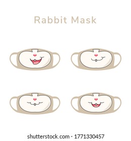 Rabbit Cute Face Mask Design Vector Set. cute face mask design to protect from virus
