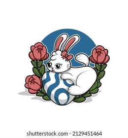rabbit cute and flowers vector illustration design