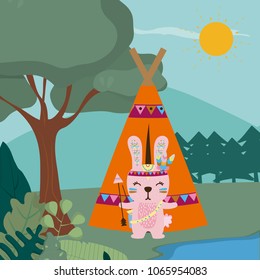 Rabbit cute hippie cartoon