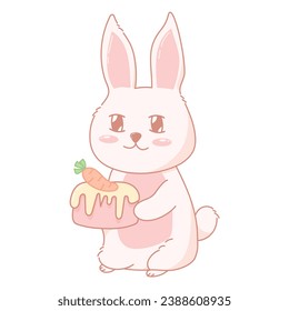 Rabbit lindo sujetando la ilustración del pastel vector de fondo blanco