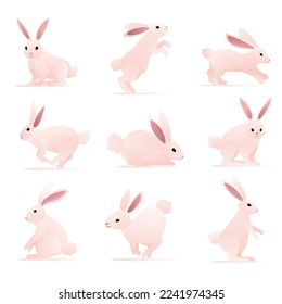 Rabbit Cute Illustration Vector with Various Movements Pink Gradient Color is Suitable for the needs of design elements book poster