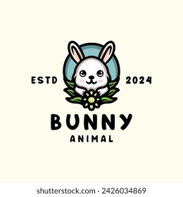 Rabbit Cute Logo Mascot Vector, Animal Icon Symbol, Funny Pet Creative Vintage graphic Design