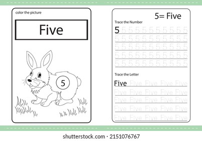 Rabbit cute Number colouring and number tracing activity book. number. kids worksheet. colouring book illustration