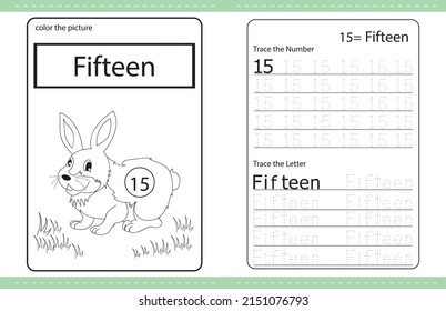 Rabbit cute Number colouring and number tracing activity book. number. kids worksheet. colouring book illustration