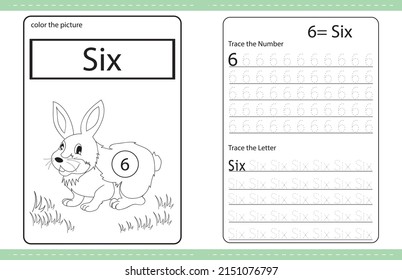 Rabbit cute Number colouring and number tracing activity book. number. kids worksheet. colouring book illustration