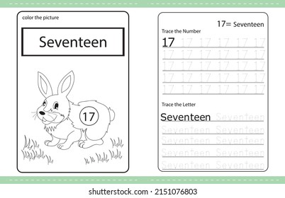 Rabbit cute Number colouring and number tracing activity book. number. kids worksheet. colouring book illustration