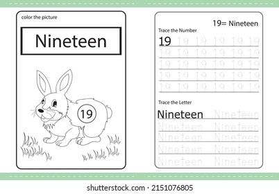 Rabbit cute Number colouring and number tracing activity book. number. kids worksheet. colouring book illustration