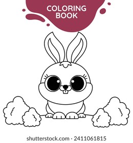conejo lindo esquema de dibujo adecuado para libros de coloración para niños de color negro y blanco hoja de actividad preescolar vector aislado