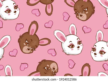 Rabbit Cute seamless pattern, Bunny character design.