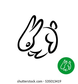 Rabbit cute small outline style illustration. Tiny animal elegant logo.