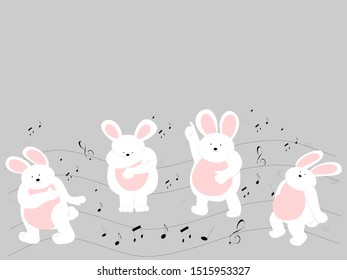 Rabbit dance design with music notes background.