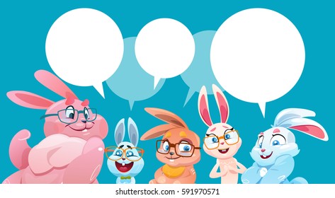 Rabbit Decorated Colorful Eggs Easter Holiday Symbols Greeting Card Vector Illustration