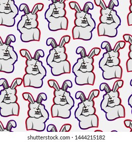 rabbit Despair And Regret expression hand in head, bunny remorse, animal remorse, cute repentance, pet, smile, fun,cartoon seamless pattern,  contrition, sorrow, compunction