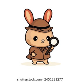 Conejo Detective Ilustración vectorial de Diseño de Personaje Lindo Artístico