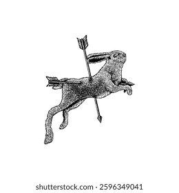 rabbit died pierced by arrows hand drawing vector isolated on white background.