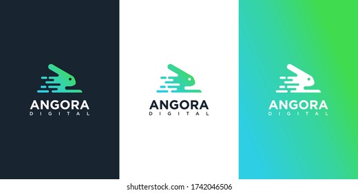 Rabbit digital logo design template