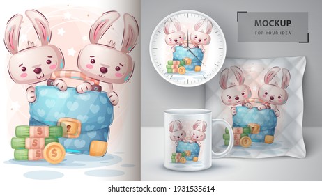 rabbit with diplomat poster and merchandising. Vector eps 10