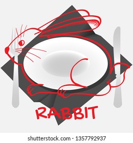 rabbit dish logo with a rabbit-shaped plate and cutlery on a crumpled napkin