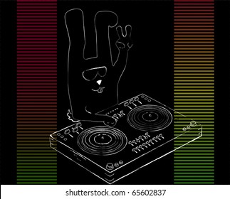 Rabbit DJ scratching record on the turntable
