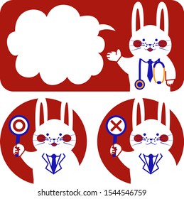 Rabbit doctor hand hold sign board  checkmark and red X mark Right and Wrong.