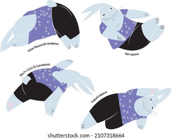 Rabbit does asanas. Practice of yoga