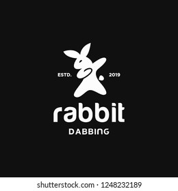 rabbit doing dabbing dance move logo icon vector inspiration