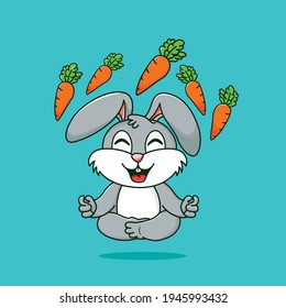 rabbit doing meditation while imaging carrot
