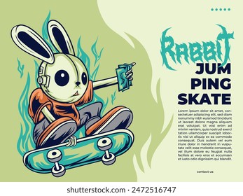 rabbit doll jump skateboarding vector illustration