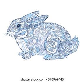 Rabbit doodle illustration isolated on white. Ethnic decorative animal for tattoo, poster, postcard or t-shirt print.