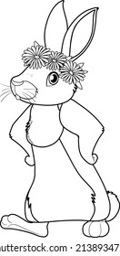 Rabbit doodle outline for colouring illustration