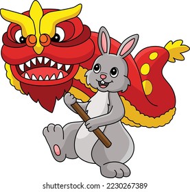 Rabbit Dragon Dancing Cartoon Colored Clipart 