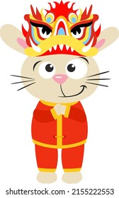 Rabbit with dragon mask on head for chinese new year
