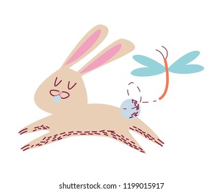 Rabbit and dragonfly cartoons