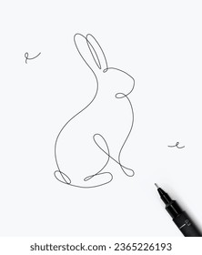 Rabbit drawing in minimalism pen line style on white background