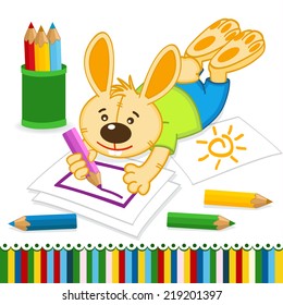 rabbit drawing pencils  - vector illustration, eps