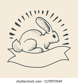 A rabbit drawing in the style of a traditional tattoo. Old school.