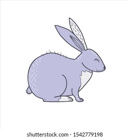 Rabbit drawing. Vector color illustration. Freehand animal drawing