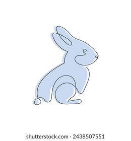 Rabbit drawn in one continuous line in color. One line drawing, minimalism. Vector illustration.