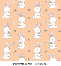 Rabbit Drink with Flower seamless pattern. Vector Illustration, ready for print.