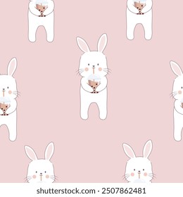 rabbit drinking bubble milk tea seamless pattern, vector , illustation